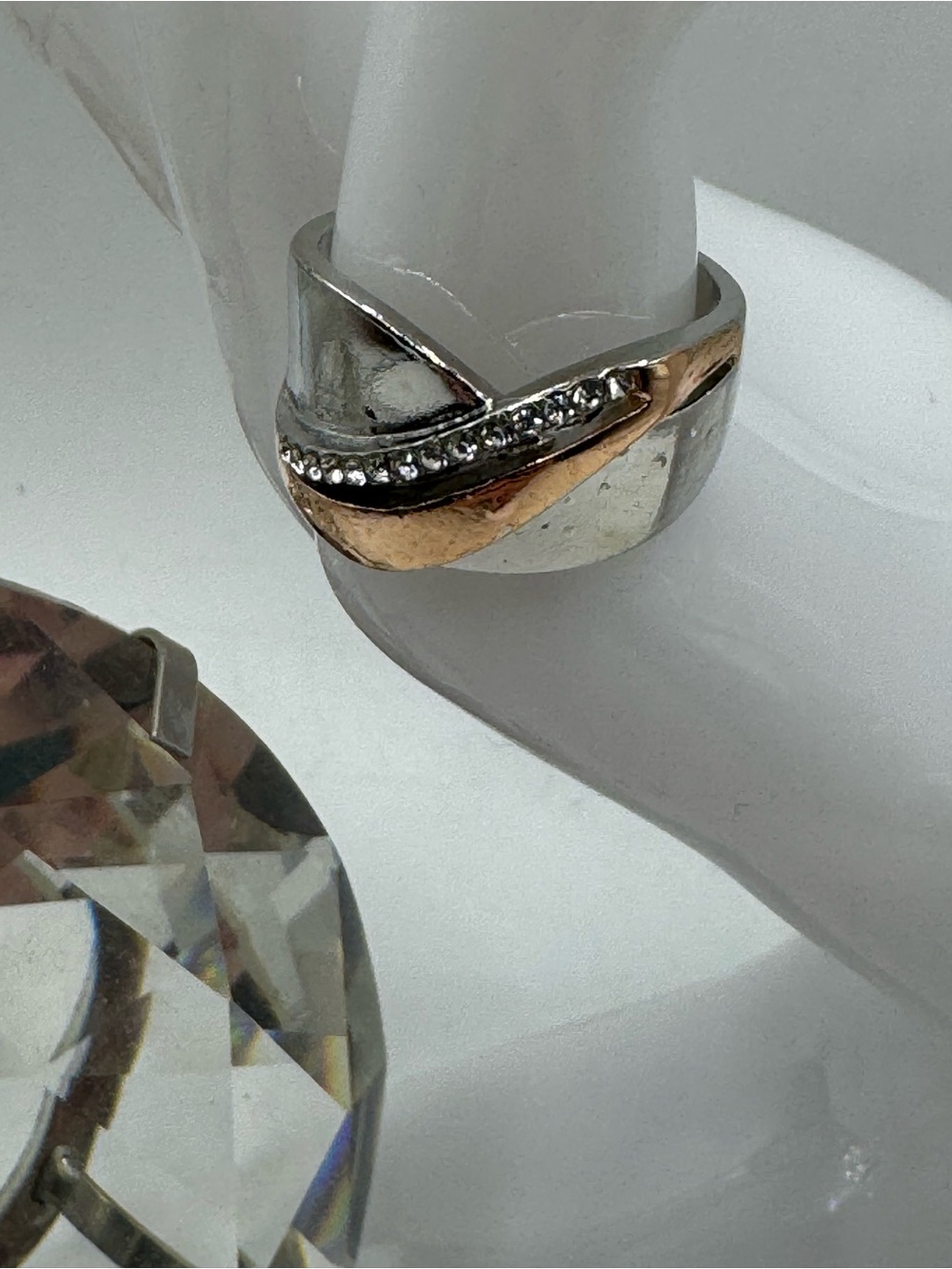 Stainless Steel Two-Tone Overlapping Crossover Ring SZ 8